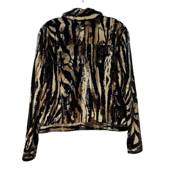 Animal Print Sequin Button-Up Jacket By Notations Womens Size L - Picture 2 of 7